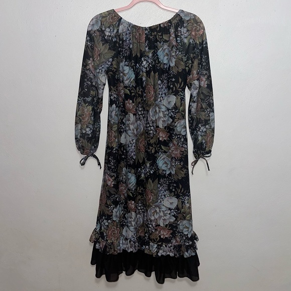 Vtg Floral Print Ruffle Dress - Picture 4 of 10